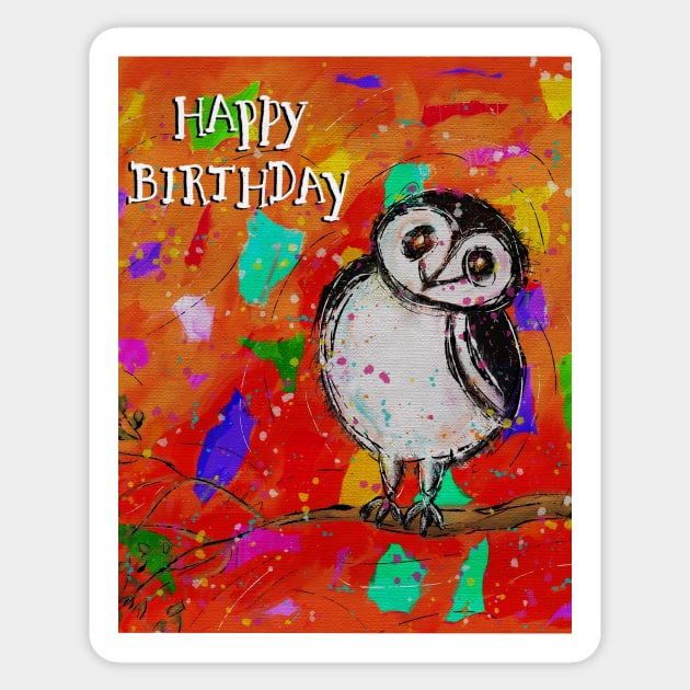 Happy Birthday Whimsical, colorful owl Sticker by gldomenech